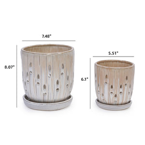 English Elm Set Of 2 Striped Ceramic Flowerpots - Modern 8" Planters With Drainage Holes For Stylish Displays W3273P322552-GIGA
