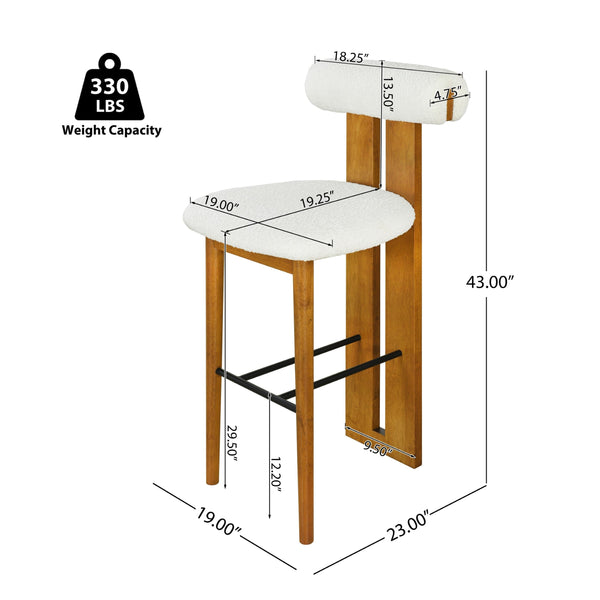 English Elm Christopher Knight Home® - Renee Mid-Height Upholstered Barstool with Cloud-Top Backrest and Stain-Resistant Fabric, Set of 2 Walnut,White N775P277442W