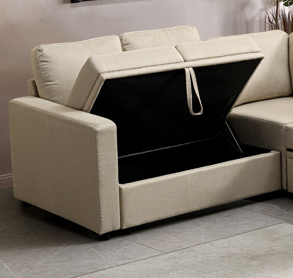 English Elm Sectional Sofa Bed - Stylish Beige Space-Saving Design For Small Living Rooms, Dorms & Offices B205S00035-GIGA