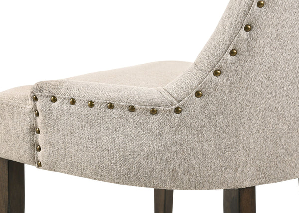 English Elm Farren Tufted Beige Fabric Side Chairs Set of 2 with Nailhead Trim, Box Seat & Weathered Oak Legs B2726P338680