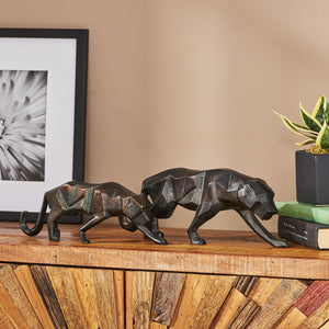 English Elm Christopher Knight Home® - Leopard Handcrafted Aluminum Figurine Set of 2 — Black Charcoal Crouching Design, Geometric Sleek Decor 71647.00