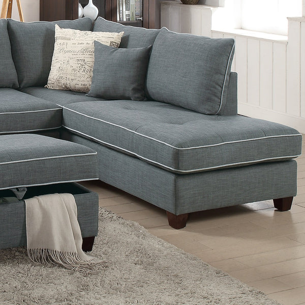 English Elm Beautiful 3-pcs Sectional Sofa with Reversible Chaise and Storage Ottoman Plush Summer Hues Comfort Steel Gray 76 L x 35 W x 16 H B011S01054