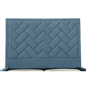 English Elm Crosby Upholstered Velvet Queen Bed – Luxe Blue Design With Chevron Headboard & Easy Assembly B365S00037