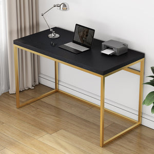 English Elm Home Office Writing Desk with Steel Frame and Scratch Resistant Two Tone Surface Gold+Black W3151P400584