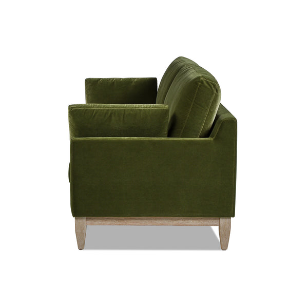 English Elm Jennifer Taylor Home - Pasadena Modern Farmhouse Sofa 75.5" Performance Velvet Upholstery, Sustainable Rubberwood Base Olive Green B2719P238337