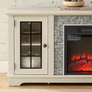 English Elm 58" Modern TV Stand with 18" Electric Fireplace, Faux Stone Mantel, Ample Storage & Cable Management for Living Room Comfort and Style White W2275S00025