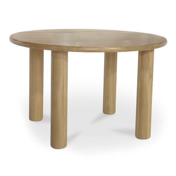 English Elm Milo Round Oak Dining Table Seats Four with Warm Natural Grain and Clean Lined Base B2769S00002