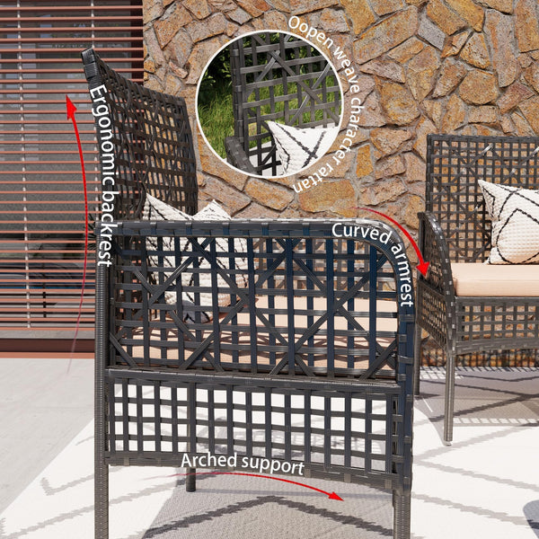 English Elm 4 Piece Outdoor Pe Rattan Wicker Conversation Set with Tempered Glass Coffee Table Beige W2071P296910