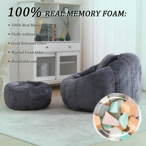 English Elm UNITED Cloud-Luxe Chenille Memory Foam Bean Bag Chair with Ottoman and Pillow for Ultimate Comfort Gray W1568P361697