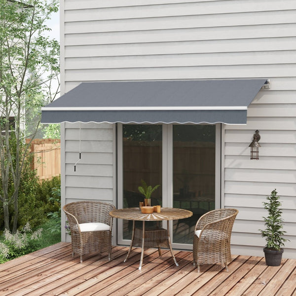 English Elm Outsunny 10' X 8' Retractable Patio Awning - Uv & Water-Resistant Shade With Manual Crank, Dark Gray W2225P200448-GIGA