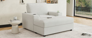 English Elm Christopher Knight Home® - 42.8" Oversized Chaise Lounge with Storage Ottoman, Corduroy Upholstery, USB Port & Cup Holders for Cozy Living Space Beige N765P350851W