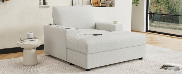 English Elm Christopher Knight Home® - 42.8" Oversized Chaise Lounge with Storage Ottoman, Corduroy Upholstery, USB Port & Cup Holders for Cozy Living Space Beige N765P350851W