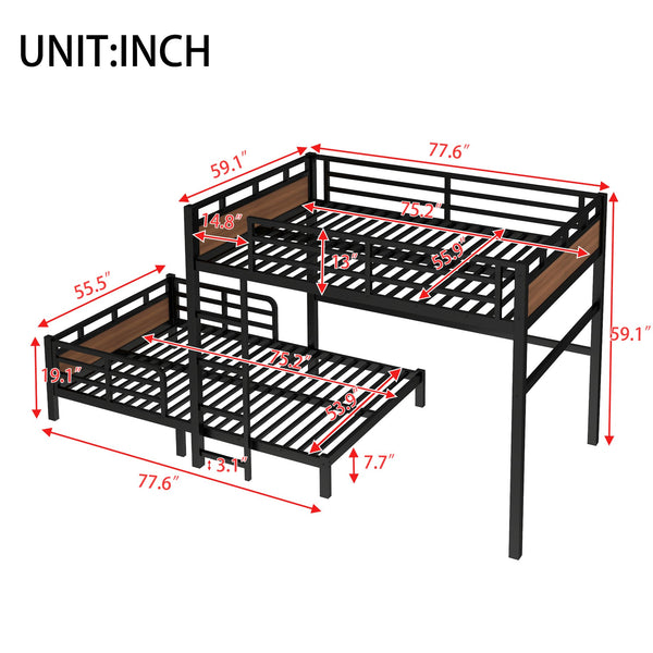 English Elm Full Metal Bunk Bed With Walnut Finish - Versatile Loft Style, Sturdy Design, Easy Assembly, Space-Saving W1580S00227
