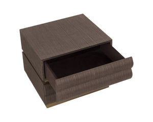Sunpan SUBIRA Nightstand - Luxurious Chocolate Raffia Design with Velvet-Lined Drawers & Brass Accents 112309