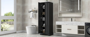 English Elm Storage Cabinet Tall Mdf Two Door Adjustable Shelves Matte Black Home Office Bath N725P181207Z