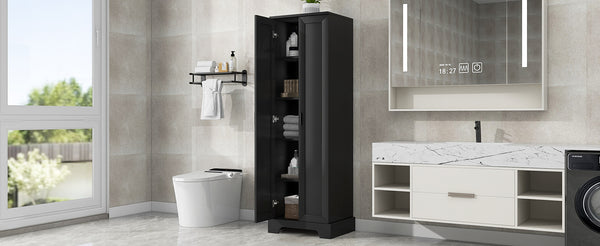 English Elm Storage Cabinet Tall Mdf Two Door Adjustable Shelves Matte Black Home Office Bath N725P181207Z