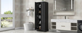 English Elm Storage Cabinet With Two Doors For Bathroom, Office, Adjustable Shelf, Mdf Board, Black