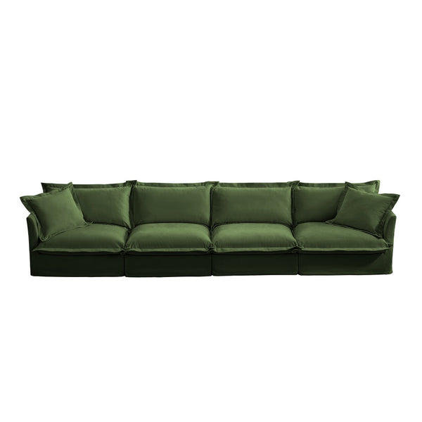 English Elm Slipcovered Extra Deep 4-Seater Sofa In Green Chenille – Removable Covers, Modular Design & Comfort! W3041S00054-GIGA