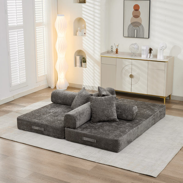 English Elm Comfy Chenille Folding Floor Sofa Bed with Armrest for Studio and Guest Rooms Gray W1143P401142