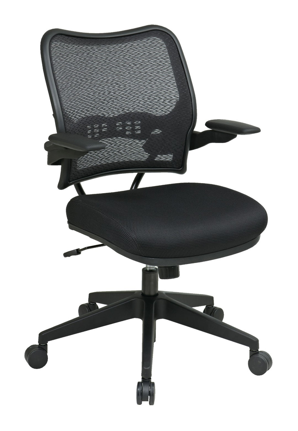 OSP Home Furnishings Deluxe Mesh Back Office Chair with Lumbar Support Synchro Tilt and Padded Arm Rests Black 13-37N1P3