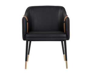 Sunpan CARTER Dining Armchair – Stylish Barrel-Back Design in Napa Black & Cognac Faux Leather Finish 103788