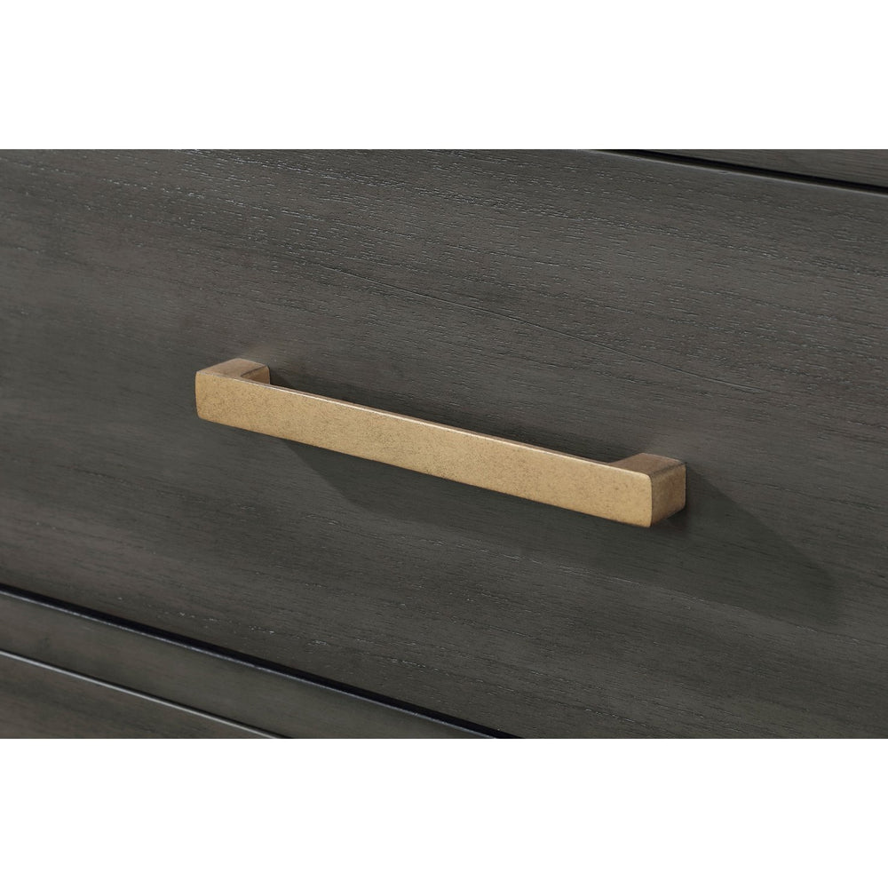 English Elm Herndon Grey 2-Drawer Nightstand with USB Port, Brass Accents & Wood Grain Finish for Modern Bedrooms B062P299925