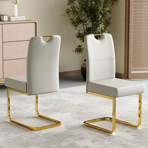 English Elm Modern Cantilever Gold Frame Pu Leather Dining Chairs Glam Set of Four Gray W3875P372988