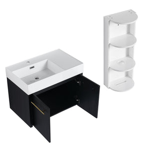 English Elm 30 Inch Wall-Mounted Bathroom Vanity Set With Left Basin Sink, Storage Rack & Modern Design W999S00368
