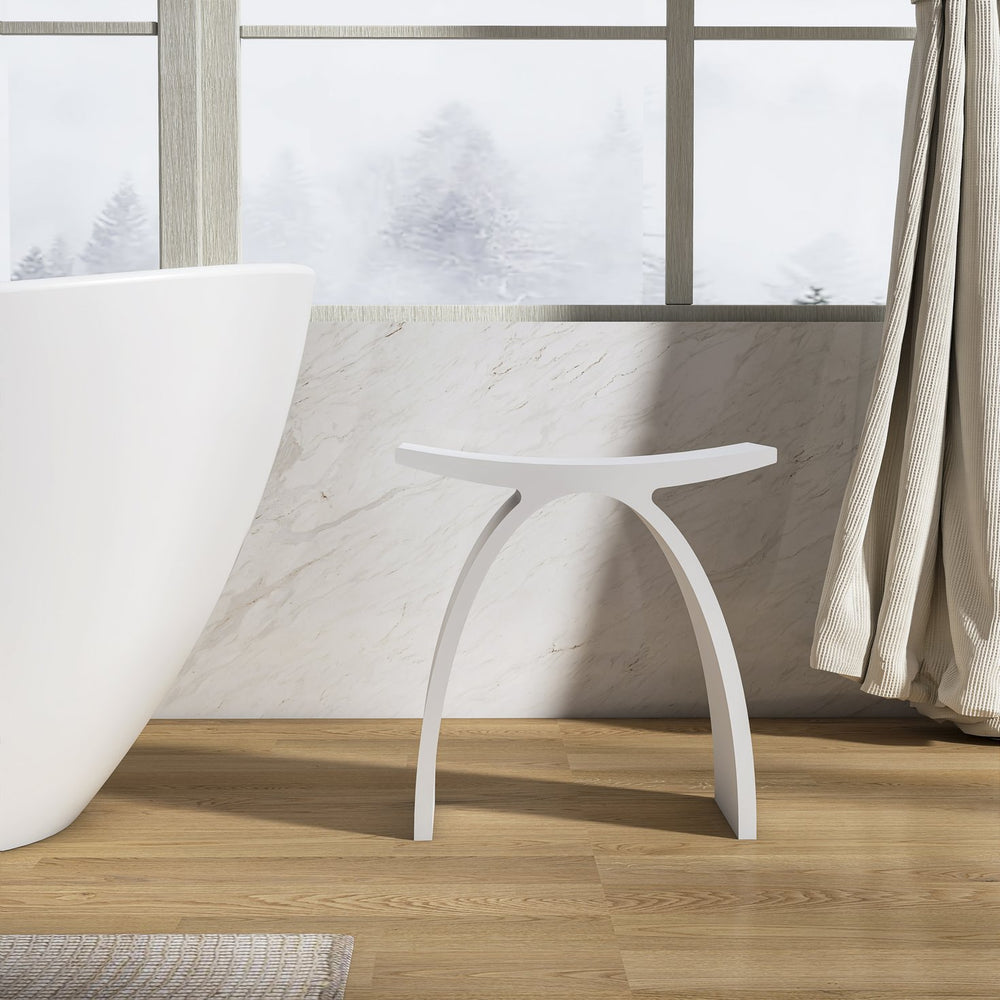 English Elm 16.5 Inch Stone Resin Arched Bath Stool Sculptural Matte Spa Grade Shower Accent W1613P501654