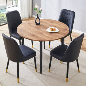 English Elm Table And Chair Set - Modern Extendable Mdf Dining Table With 4 Stylish Pu Chairs & Metal Legs W1151S03934-GIGA