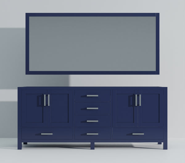 English Elm Navy Double Bath Vanity 84" W x 22" D with Two 34" Mirrors, 14 Drawers, Ample Wood Storage, Ready B2731S00566