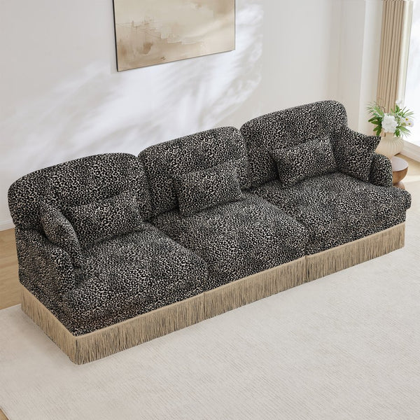 English Elm 100" Leopard Chenille Sectional Sofa with Tassel Trim Deep Seat Modular Living Room Couch Khaki W5656S00022