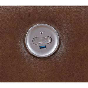 English Elm Ashland Saddle Brown Leatherette Power Reclining Sofa with USB Port, Plush Attached Cushions Comfort B062P353260