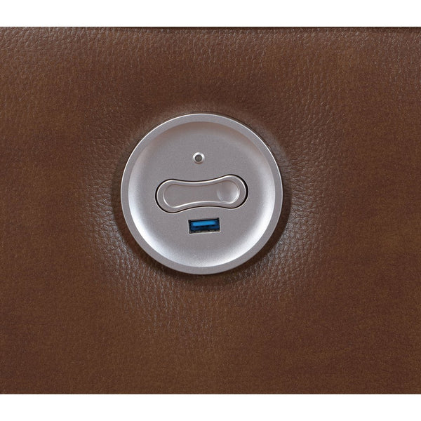 English Elm Ashland Saddle Brown Leatherette Power Reclining Sofa with USB Port, Plush Attached Cushions Comfort B062P353260