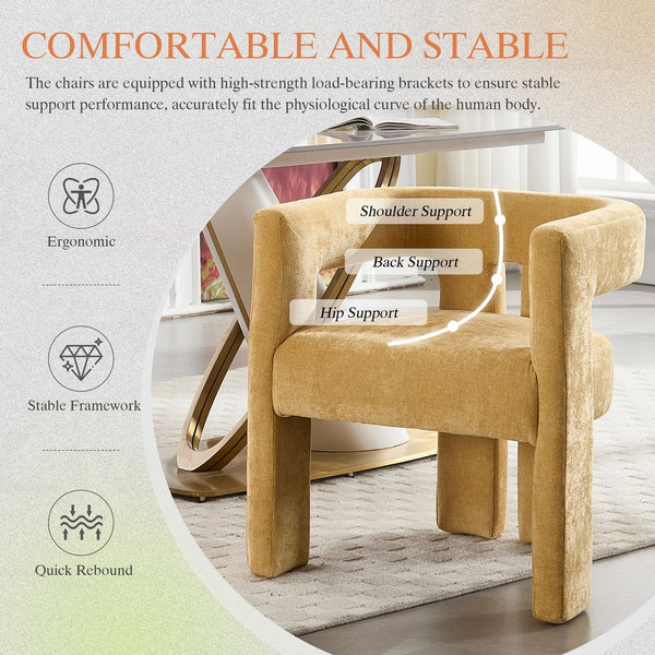 English Elm United We Win Chenille Barrel Accent Armchairs Set of Two for Living Room Dining Yellow W1568P389274