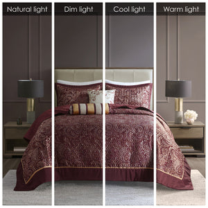 English Elm 5 Piece Aubrey Reversible Jacquard Bedspread Set King with Paisley Motif, Gold Sheen, Quilted Elegance Burgundy 22.83 L x 18.11 W x 8.27 H B03597643