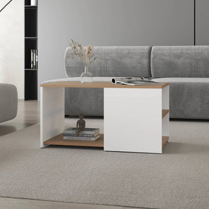 English Elm White Modern Coffee Table With Open Storage, Natural Oak Accents & Stylish Conical Legs Design B062P290221-GIGA
