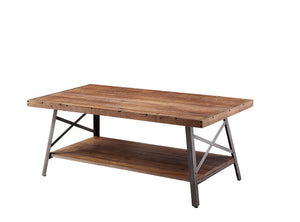 English Elm Ikram Industrial Pine Veneer Coffee Table with Open Shelf and X-frame Metal Base B2726P448746