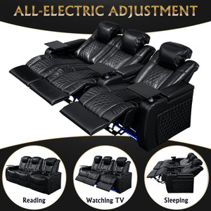 English Elm 93.3"power Recliner Set Nappa Leather Home Theater Rgb Led Memory Foam Seating W3819S00092