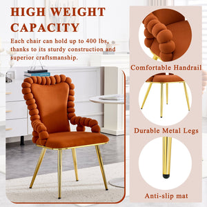 English Elm Set of 2 Brown Velvet Bubble Dining Chairs with Sculptural Back and Gold Legs W1512P491845