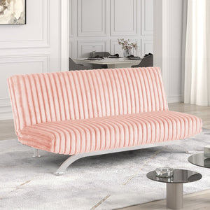 English Elm Pink Futon Sofa Bed with Chrome Support Legs, Contemporary Convertible Design, Foam Cushioned Comfort Pink 45 L x 72 W x 10 H B2741P363790