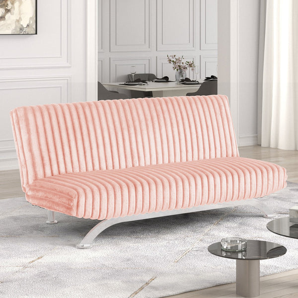 English Elm Pink Futon Sofa Bed with Chrome Support Legs, Contemporary Convertible Design, Foam Cushioned Comfort Pink 45 L x 72 W x 10 H B2741P363790