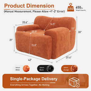 English Elm Wide Chenille Accent Chair Oversized Cozy Seat for Bedroom Living or Studio Spaces Orange W5385P433251