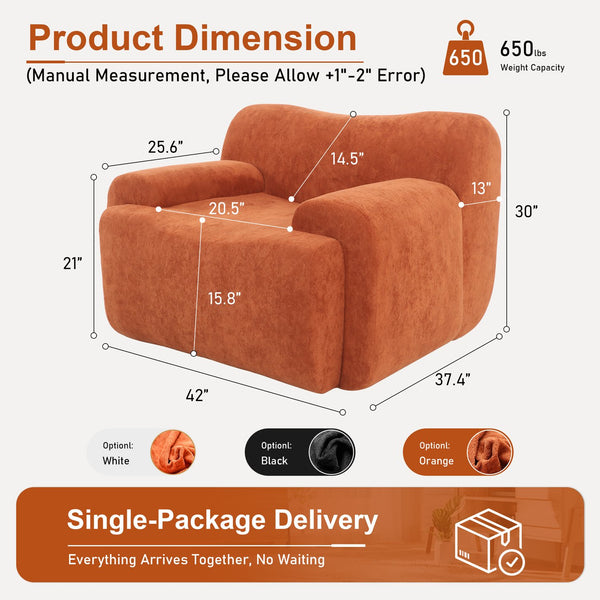 English Elm Wide Chenille Accent Chair Oversized Cozy Seat for Bedroom Living or Studio Spaces Orange W5385P433251