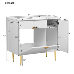 English Elm 36" Modern Bathroom Vanity with Resin Basin Sink, Soft-Closing Doors, Drop-Down Cabinet & Storage Elegance N710P265934K