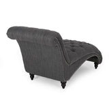 Christopher Knight Home® - Noble House - Varnell Contemporary Fabric Button Tufted Chaise Lounge, Charcoal and Dark Brown