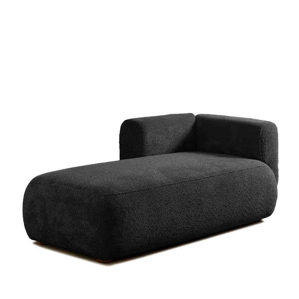 English Elm Upholstered Boucle Chaise Lounge with Wood Legs Vintage Mod Style for Living Room W5515P437374