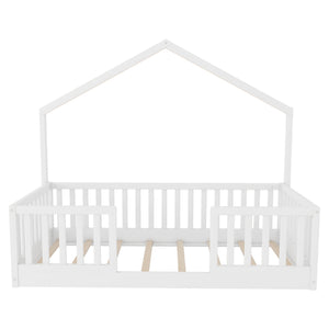 English Elm Twin Montessori Floor Bed House Frame with Led Lighting and Safety Rails for Kids White W2593P440594