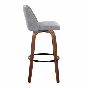 English Elm 30" Mid-century Swivel Barstools with Walnut Bentwood Legs and Grey Padded Seats Set of 2 B202S00664