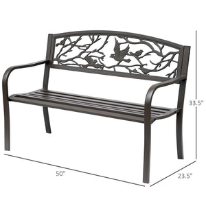 English Elm Outsunny 50" Cast Steel Garden Bench With Elegant Animal Pattern, Durable Outdoor Patio Seating W2225P174075-GIGA